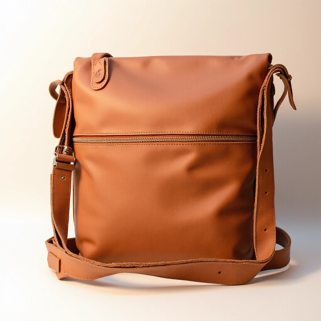 Close-up detail of vegetable-tanned leather texture showing natural patina and color variation, warm studio lighting