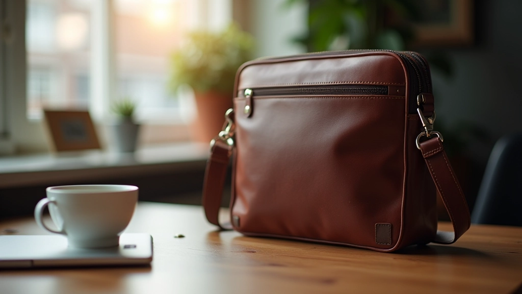 Professional commuter bag displayed with laptop and daily essentials, lifestyle product photography showing durability and design